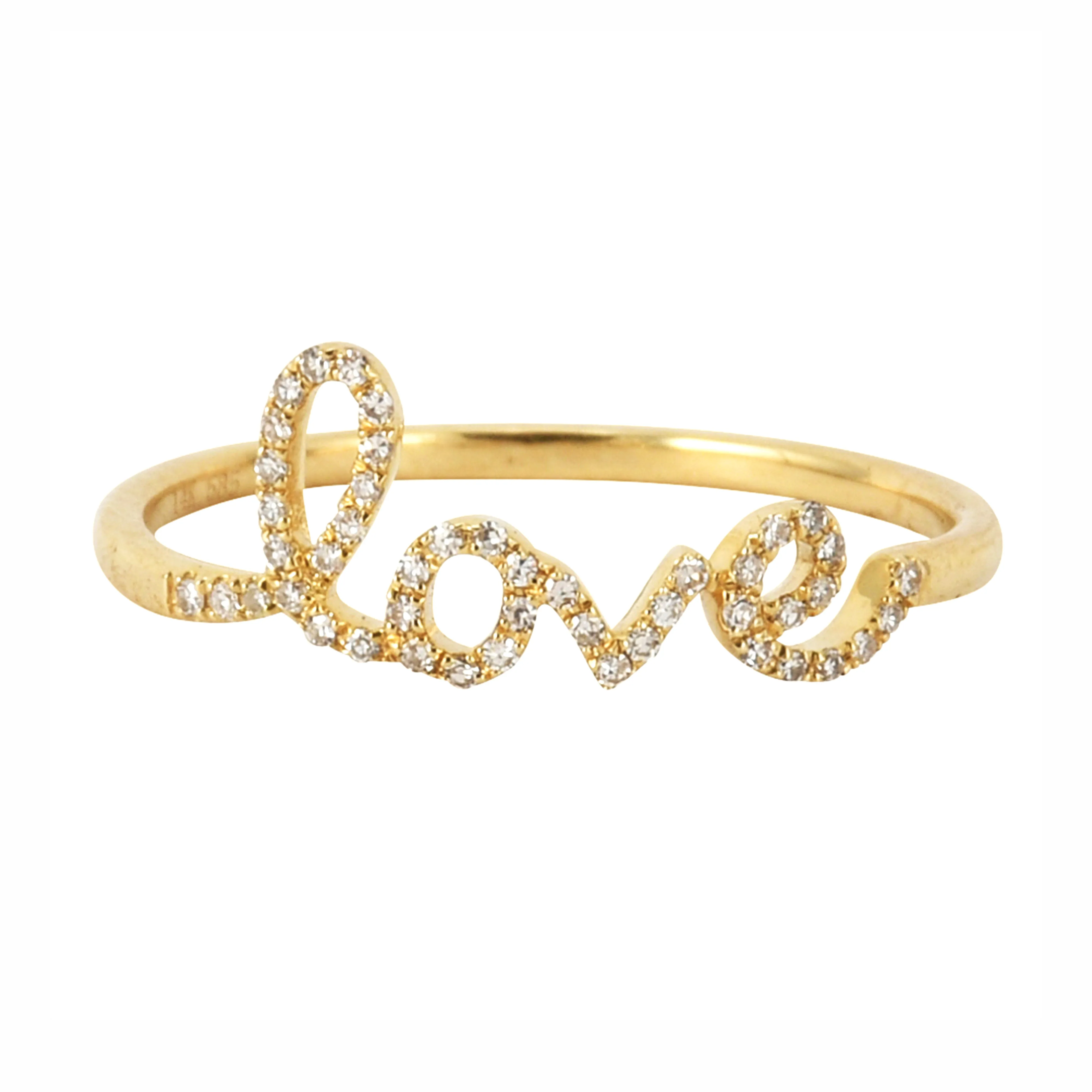 0.10ct Round Diamonds in 14K Yellow Gold Scribed Word LOVE Statement Ring