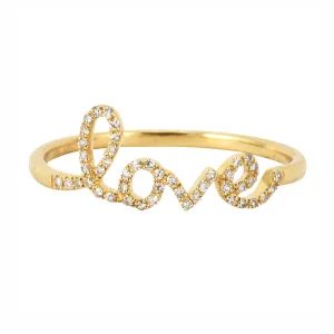 0.10ct Round Diamonds in 14K Yellow Gold Scribed Word LOVE Statement Ring