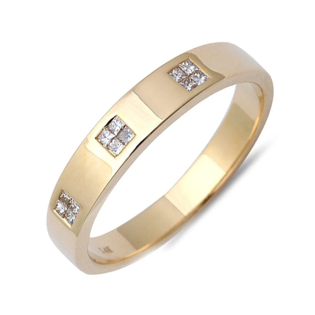 0.16ct Princess Diamonds in 14K Yellow Gold Band Ring