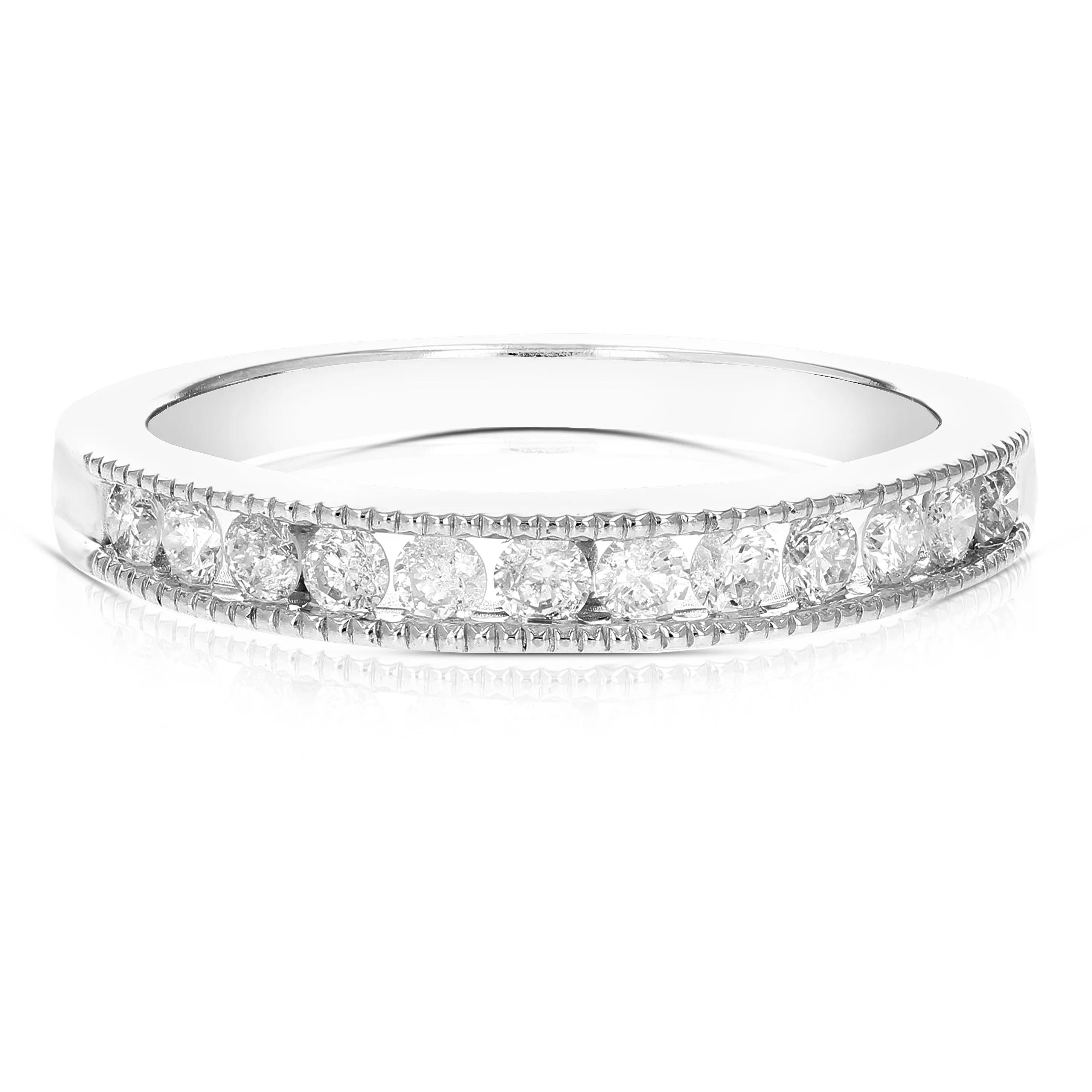 0.44 cttw Milgrain Channel Wedding Band in 14K White Gold