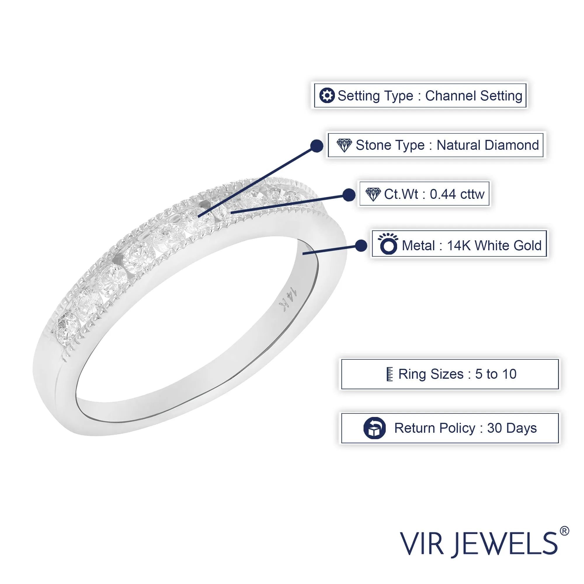 0.44 cttw Milgrain Channel Wedding Band in 14K White Gold