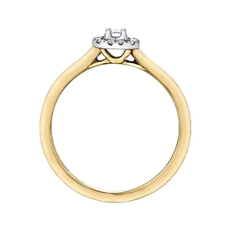 10K Yellow and White Gold 0.20 Carat Emerald Cut Diamond Halo Ring