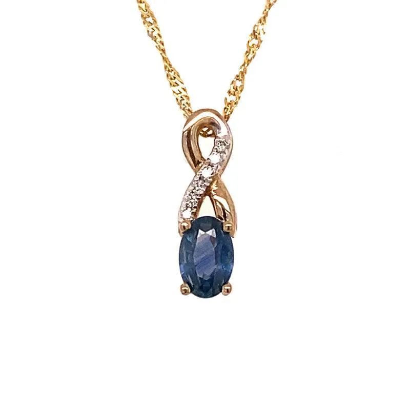 10K Yellow Gold Blue Sapphire 0.03TDW Diamond Pendant