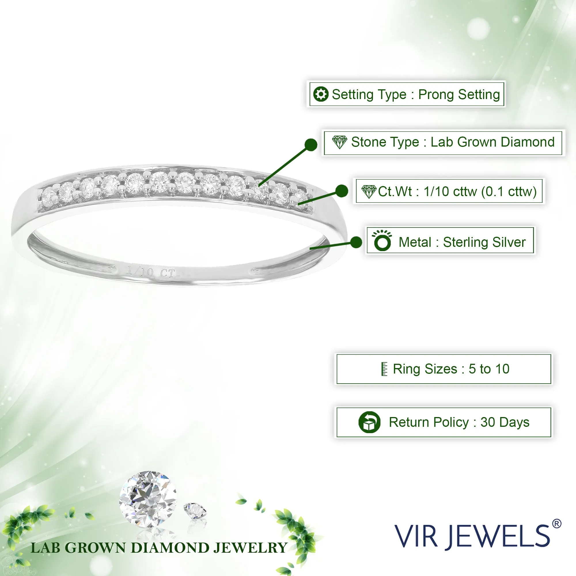 1/10 cttw Lab Grown Diamond White Wedding Band in Sterling Silver