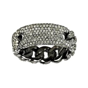 1.24ct Pavé Diamonds in 925 Sterling Silver Curb Link ID Band Ring