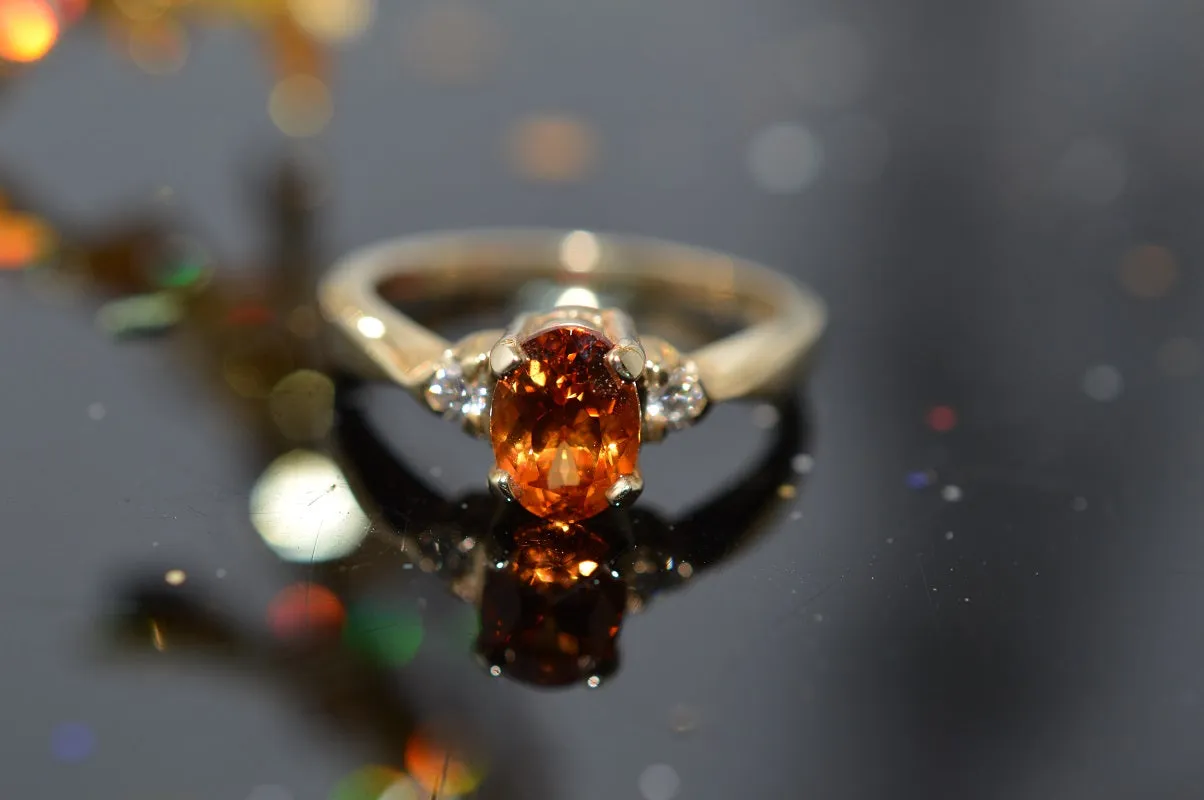 14K Yellow Gold Orange Spessartite Garnet Ring