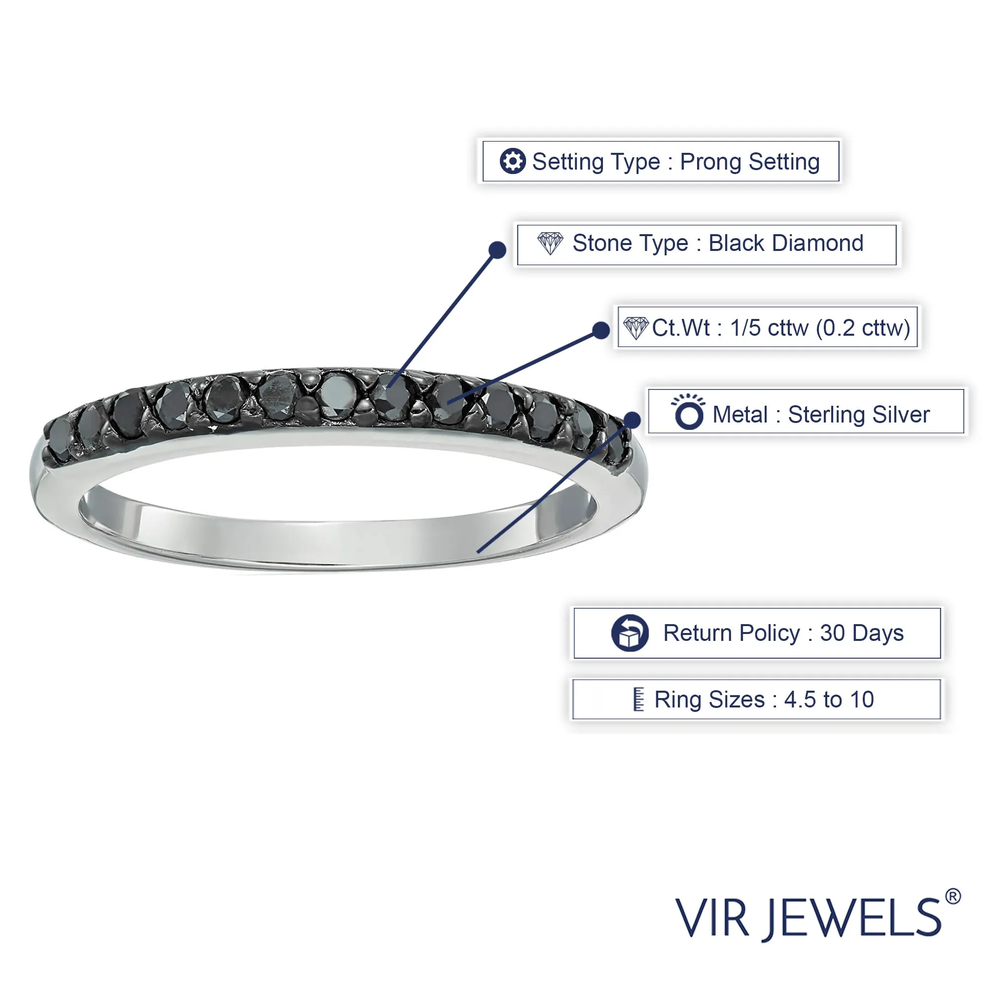 1/5 cttw Black Diamond Wedding Band for Women