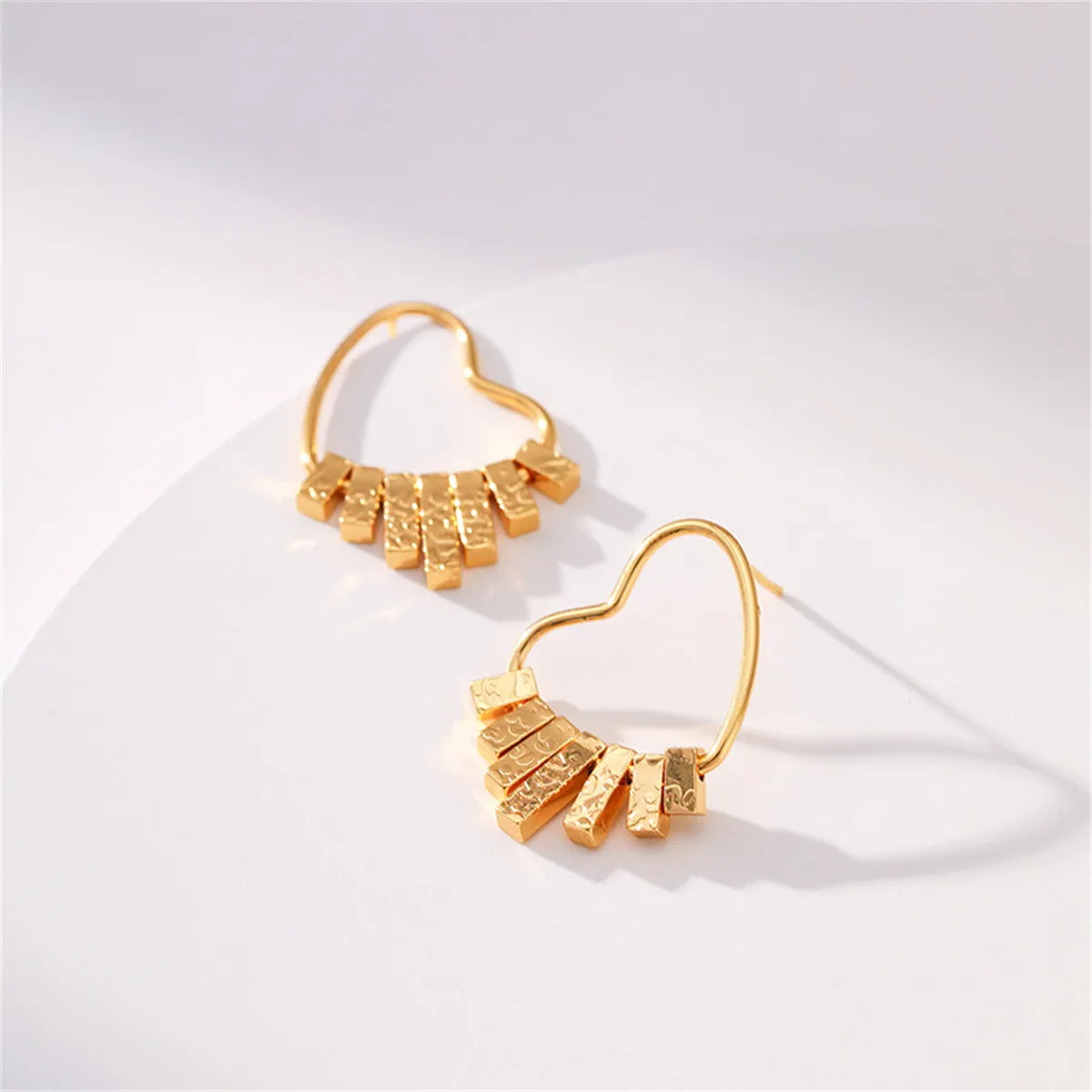 18K Gold-Plated Textured Heart Dangle Earrings