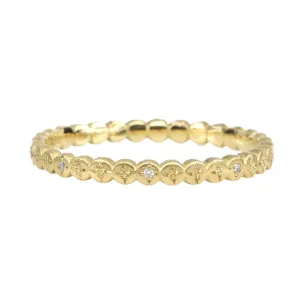 18K Gold Thin "River Rocks" Ring with Diamond and Etched Details