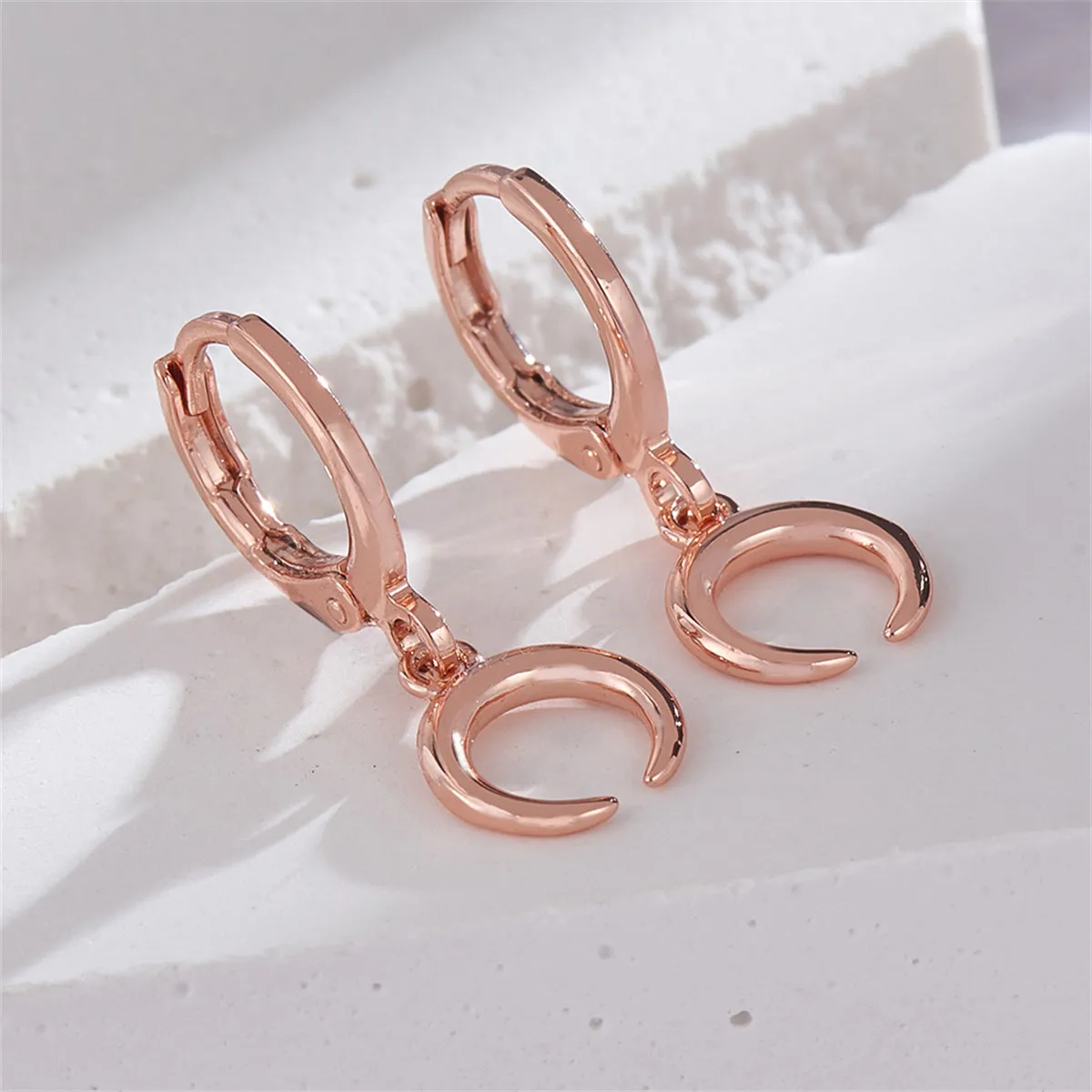18K Rose Gold-Plated Moon Huggie Drop Earrings