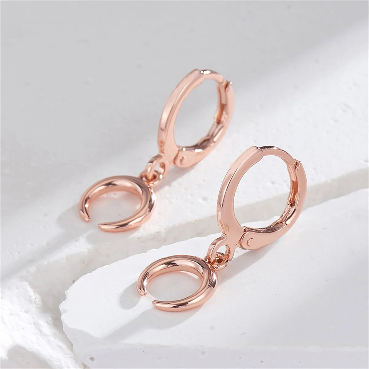 18K Rose Gold-Plated Moon Huggie Drop Earrings