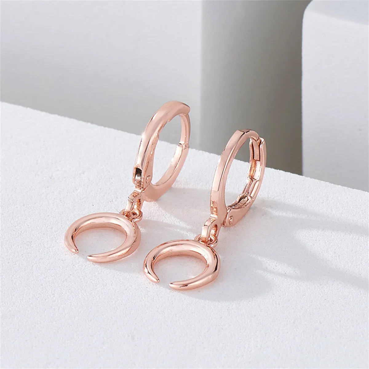 18K Rose Gold-Plated Moon Huggie Drop Earrings