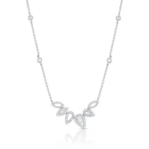 18K White Gold Diamond Pear and Marquise Bar Pendant Necklace