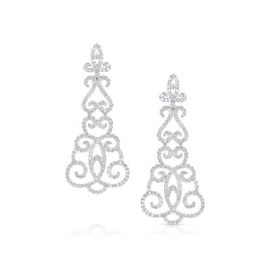 18kt White Gold 8.32ctw Diamond Scroll Chandelier Earrings