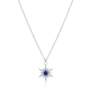 18kt White Gold Blue Sapphire and Diamond Sunburst Necklace