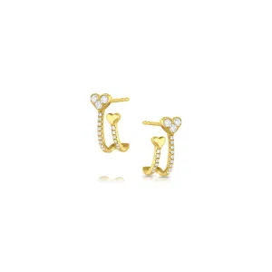 18kt Yellow Gold  Diamond "J-Stud" Heart Stud Earrings