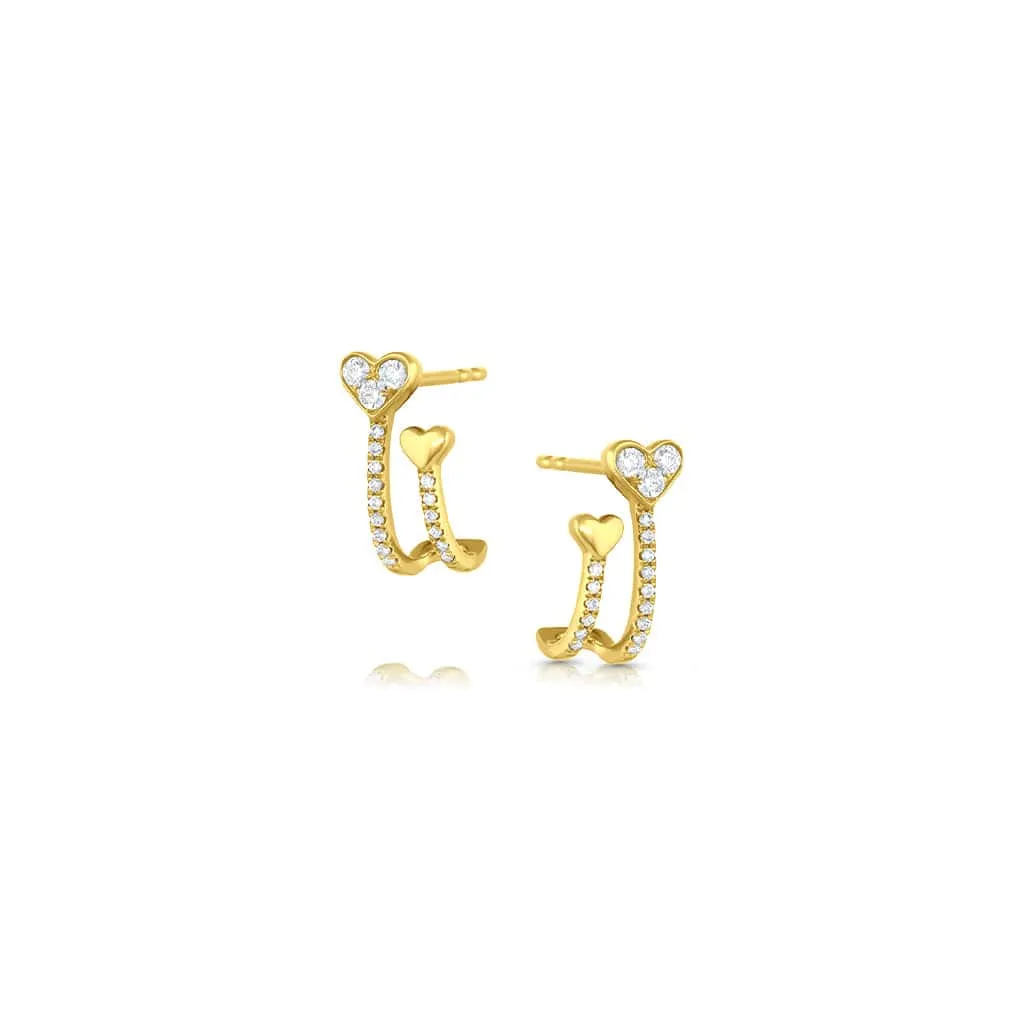 18kt Yellow Gold  Diamond "J-Stud" Heart Stud Earrings