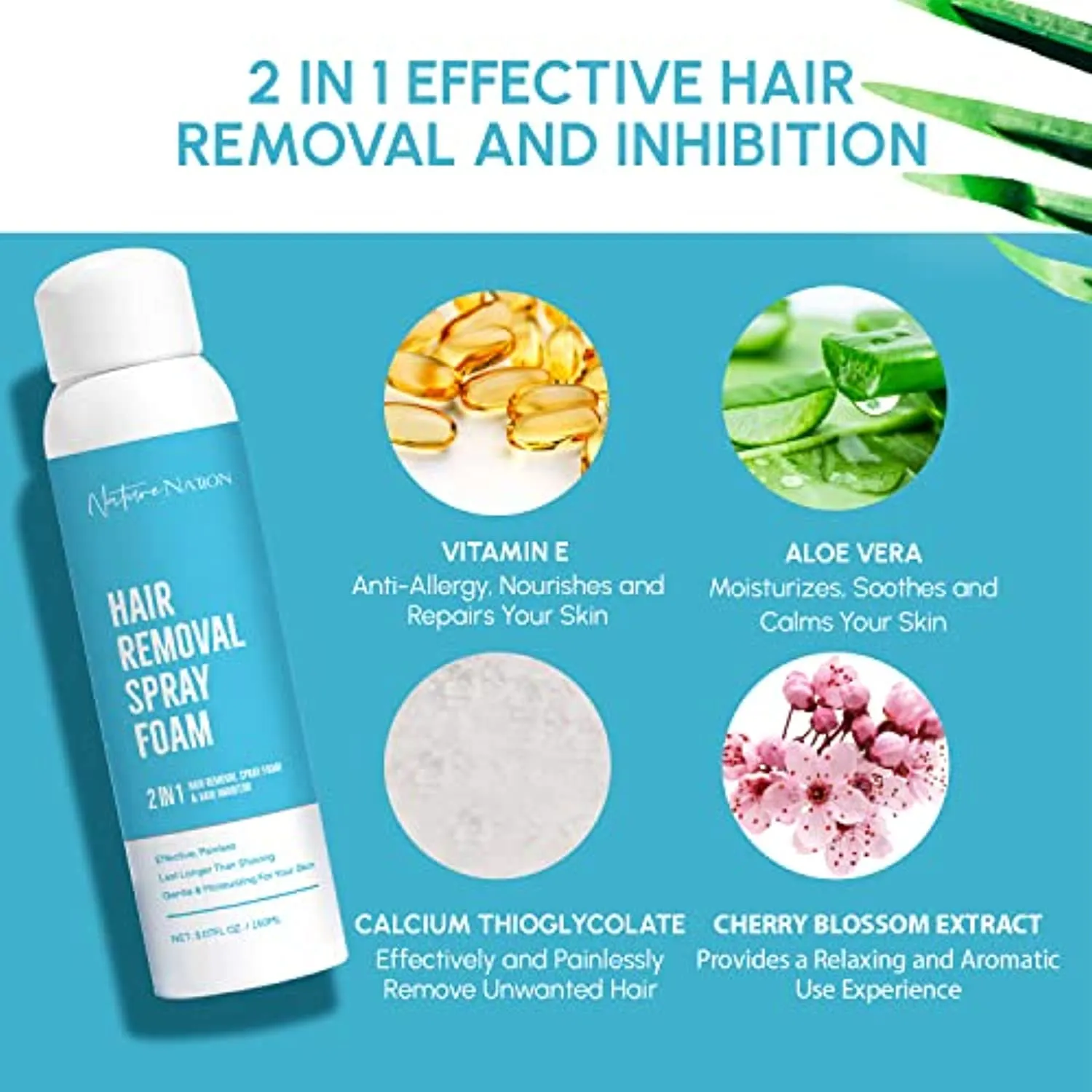 2 in 1 Hair Removal Foam-Thrudove Hair Removal Foam and Hair Inhibitor, Newest Formula with Aloe Vera & Vitamin E, Painless and Effective Depilatory Cream, Sensitive Skin Friendly for Women and Men
