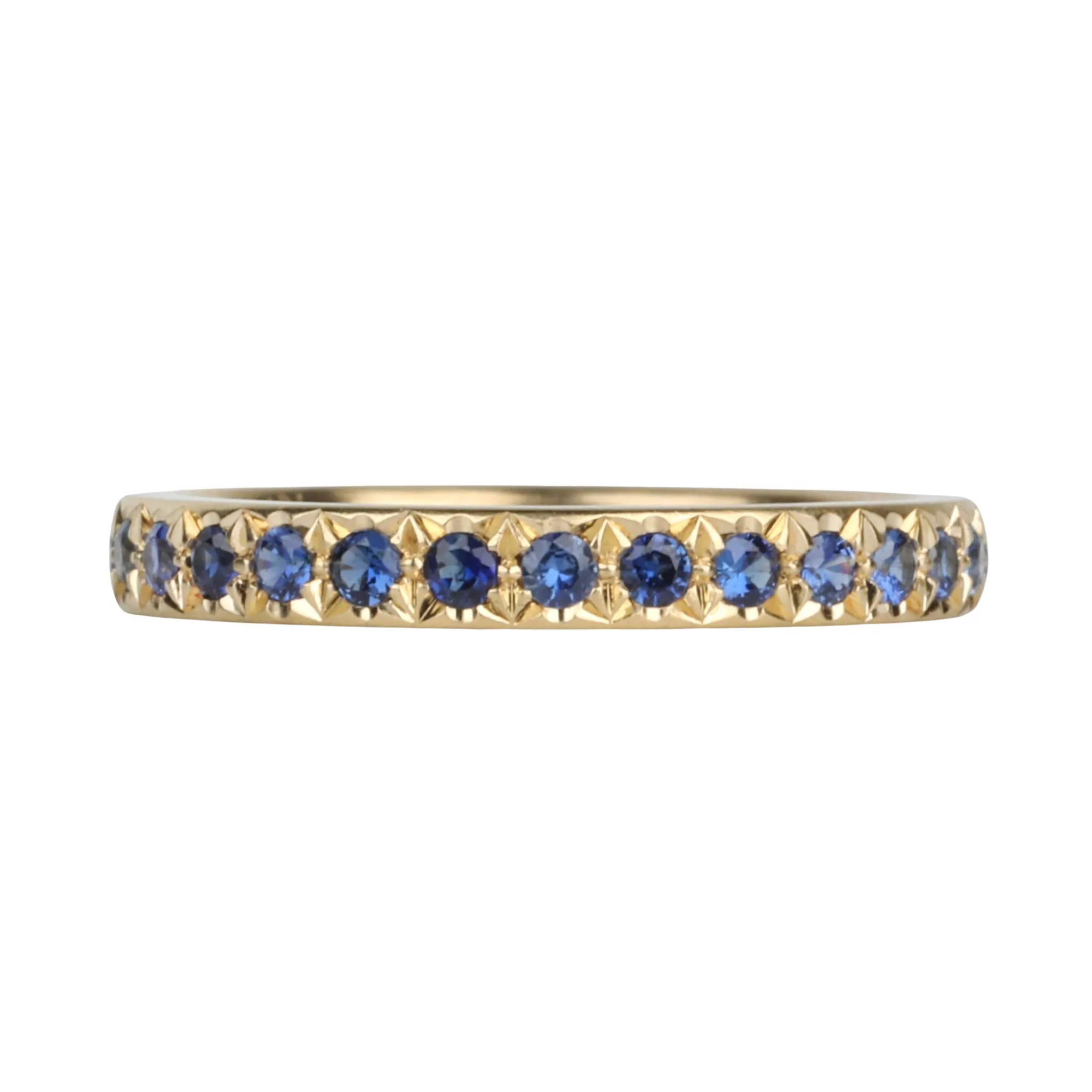 20K Narrow Ring with Pave Blue Sapphires