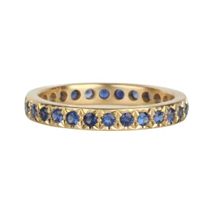 20K Narrow Ring with Pave Blue Sapphires