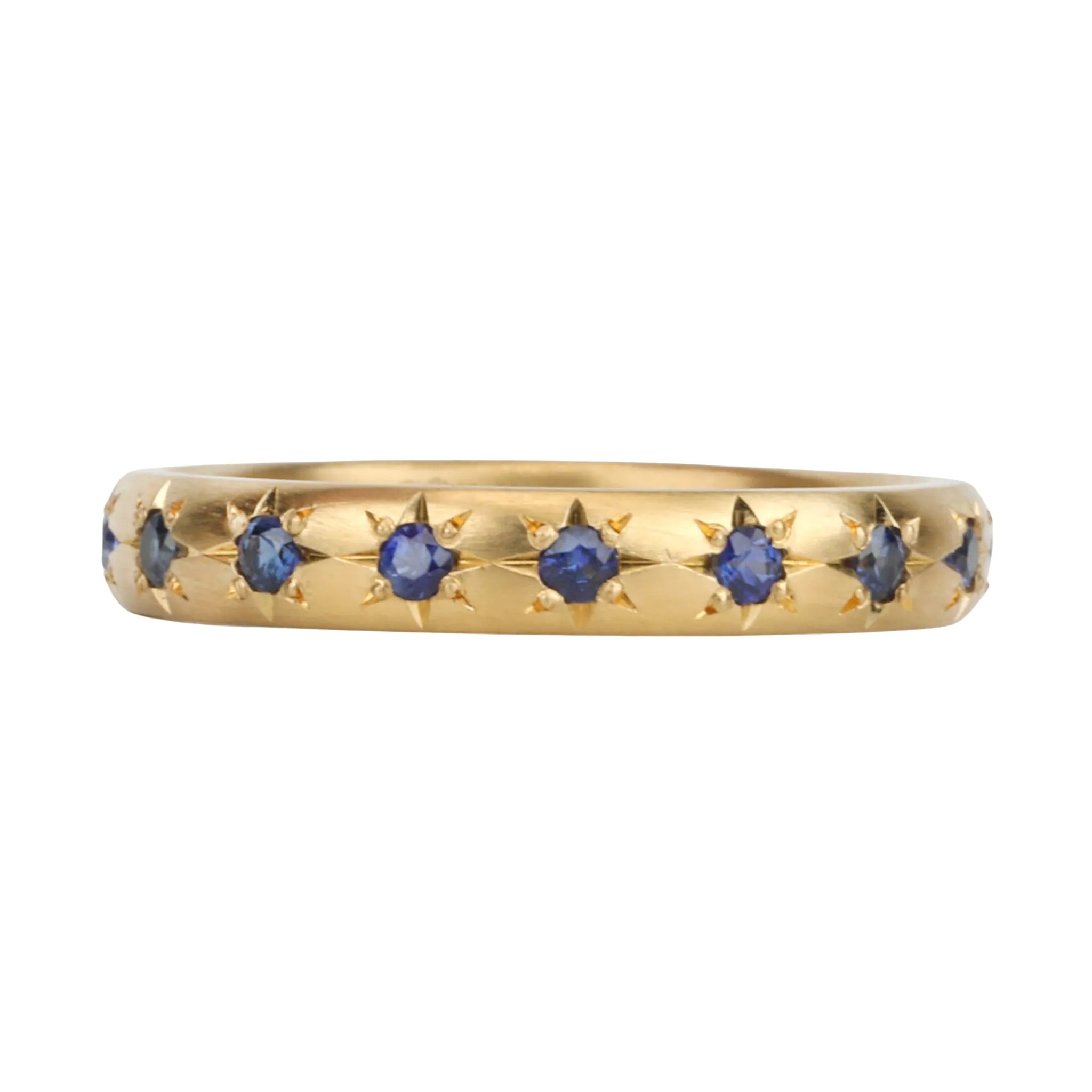 20K Semi-Rounded Ring with 18 Star-Set Blue Sapphires