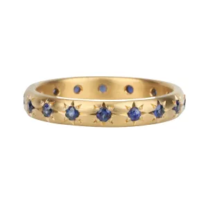 20K Semi-Rounded Ring with 18 Star-Set Blue Sapphires