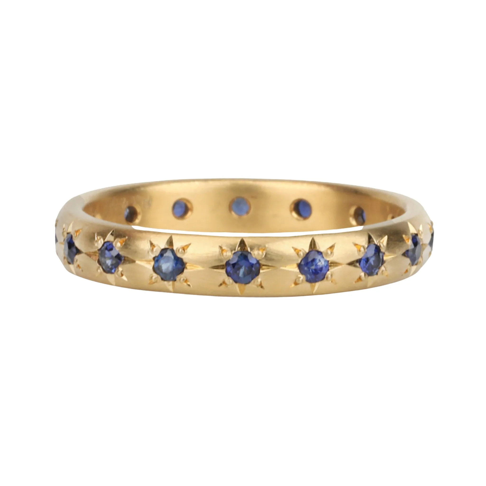 20K Semi-Rounded Ring with 18 Star-Set Blue Sapphires