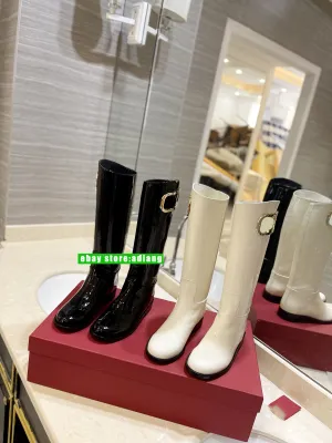2cm flats patent leather casual high boots comfort shoes fashion women 2023 35-42 new