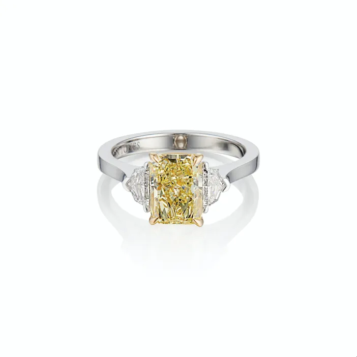 3 Stone Fancy Yellow Diamond Engagement Ring