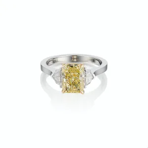 3 Stone Fancy Yellow Diamond Engagement Ring