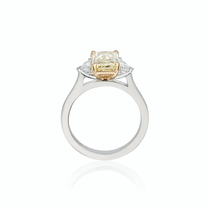 3 Stone Fancy Yellow Diamond Engagement Ring