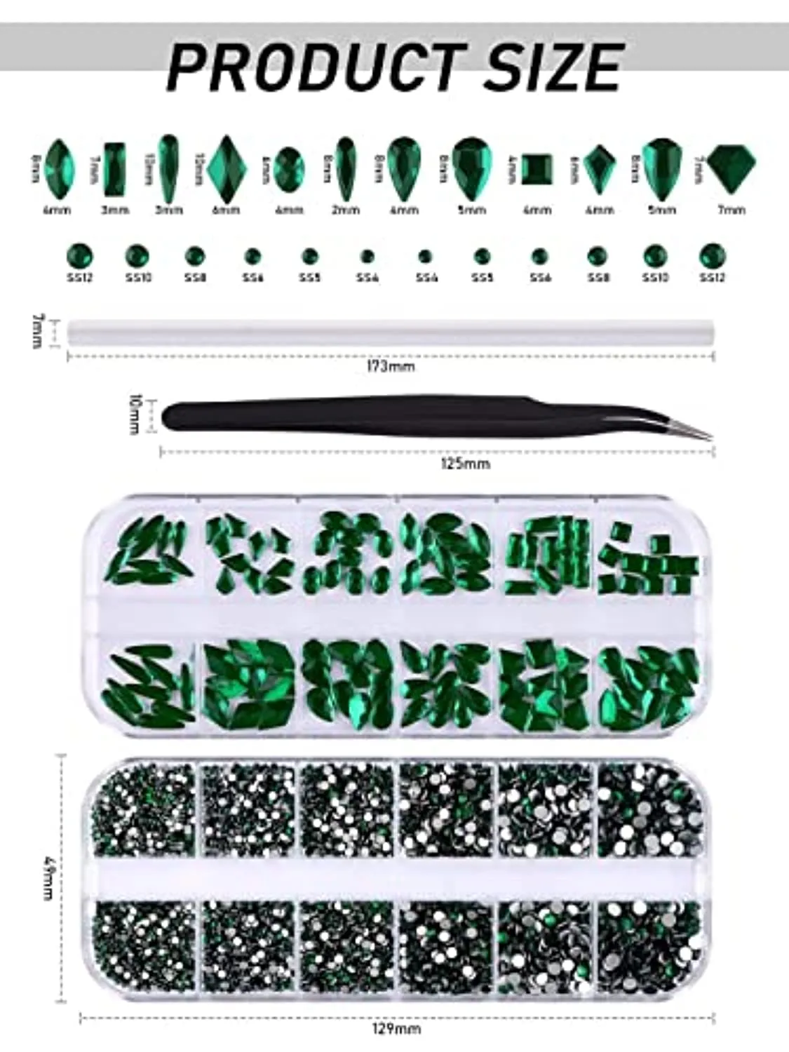 3120 Pcs Green Nail Art Rhinestone Gems Kit EBANKU Nail Art Crystal Flat Back Nail Diamond Jewels with Tweezers and Drill Pen