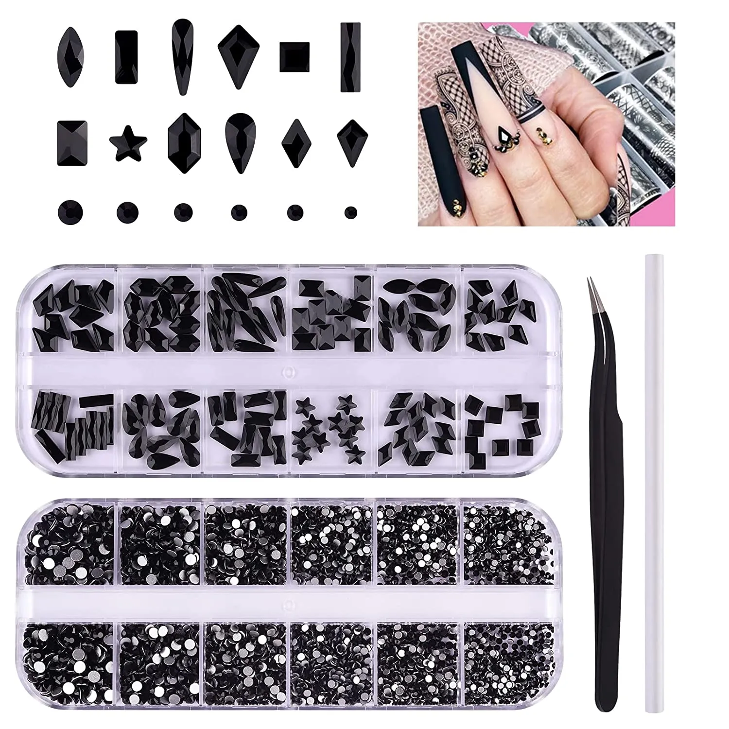 3120 Pcs Green Nail Art Rhinestone Gems Kit EBANKU Nail Art Crystal Flat Back Nail Diamond Jewels with Tweezers and Drill Pen