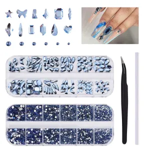 3120 Pcs Green Nail Art Rhinestone Gems Kit EBANKU Nail Art Crystal Flat Back Nail Diamond Jewels with Tweezers and Drill Pen