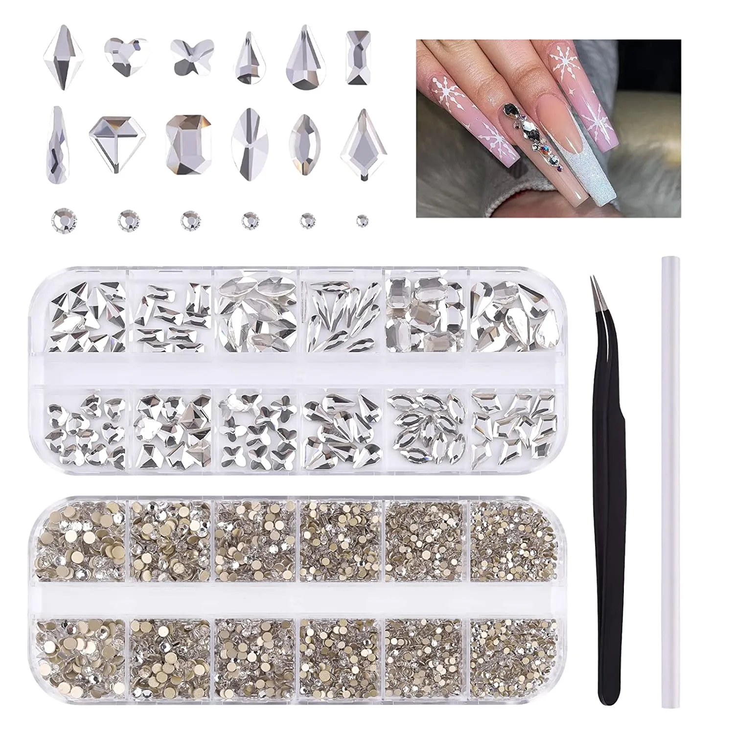 3120 Pcs Green Nail Art Rhinestone Gems Kit EBANKU Nail Art Crystal Flat Back Nail Diamond Jewels with Tweezers and Drill Pen