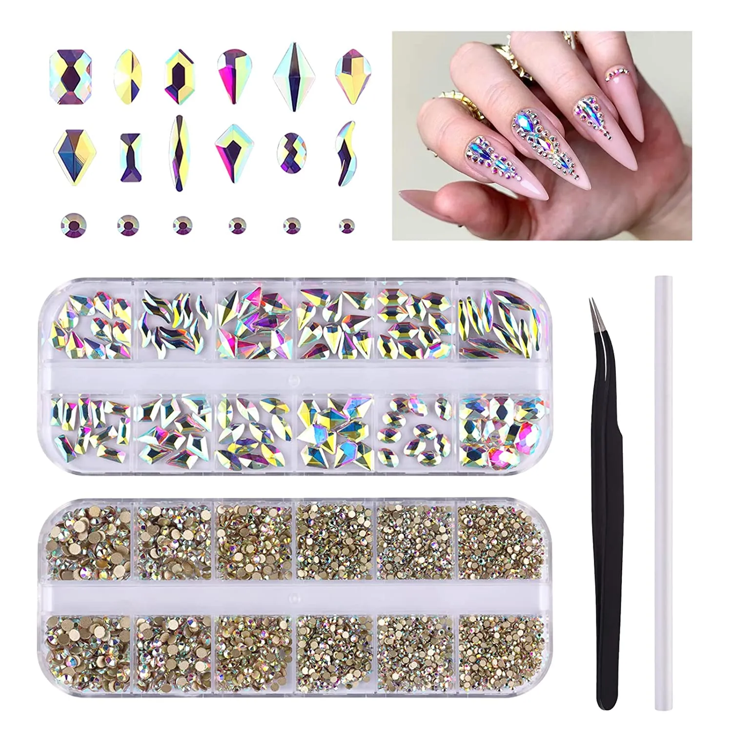 3120 Pcs Green Nail Art Rhinestone Gems Kit EBANKU Nail Art Crystal Flat Back Nail Diamond Jewels with Tweezers and Drill Pen