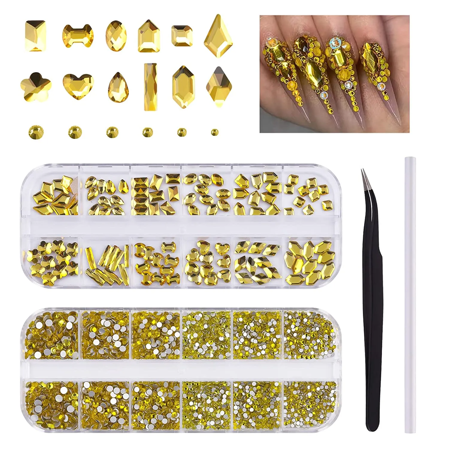 3120 Pcs Green Nail Art Rhinestone Gems Kit EBANKU Nail Art Crystal Flat Back Nail Diamond Jewels with Tweezers and Drill Pen