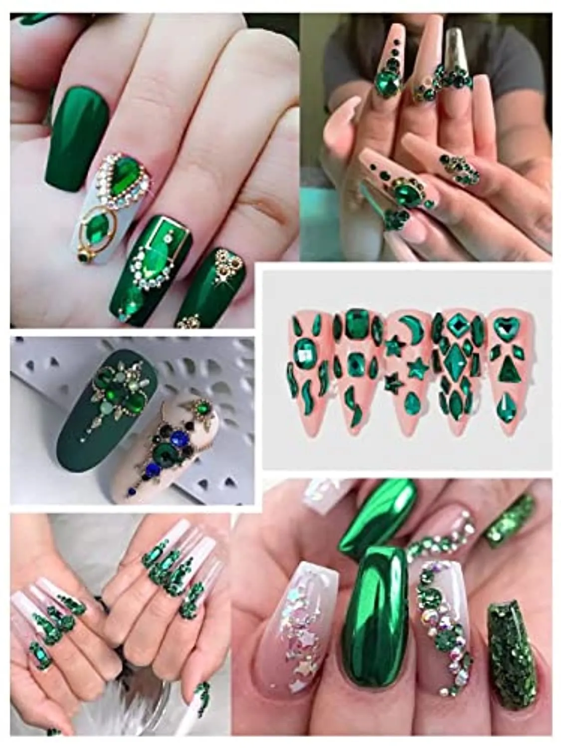 3120 Pcs Green Nail Art Rhinestone Gems Kit EBANKU Nail Art Crystal Flat Back Nail Diamond Jewels with Tweezers and Drill Pen
