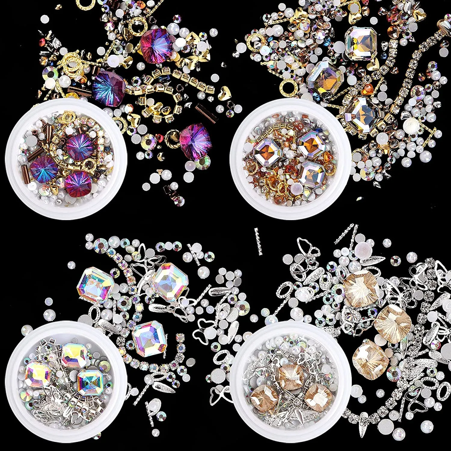 4 Boxes 3d Flowers for Nails, 3d Nail Charms for Acrylic Nails Pearl for Nail Art Decorations, Nail Accessories 3d Pearls Nail Rhinestones for Nails