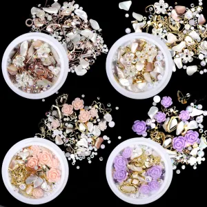 4 Boxes 3d Flowers for Nails, 3d Nail Charms for Acrylic Nails Pearl for Nail Art Decorations, Nail Accessories 3d Pearls Nail Rhinestones for Nails