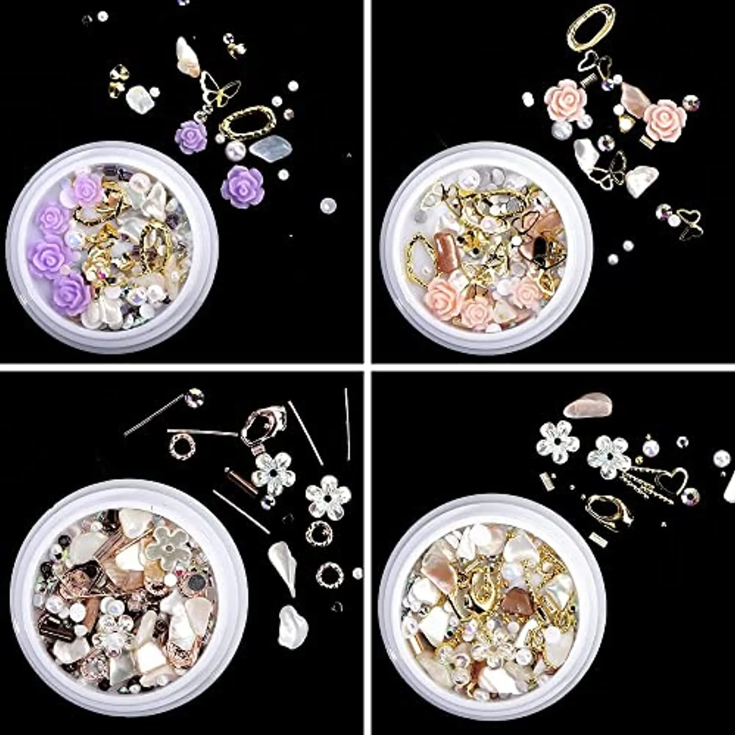4 Boxes 3d Flowers for Nails, 3d Nail Charms for Acrylic Nails Pearl for Nail Art Decorations, Nail Accessories 3d Pearls Nail Rhinestones for Nails