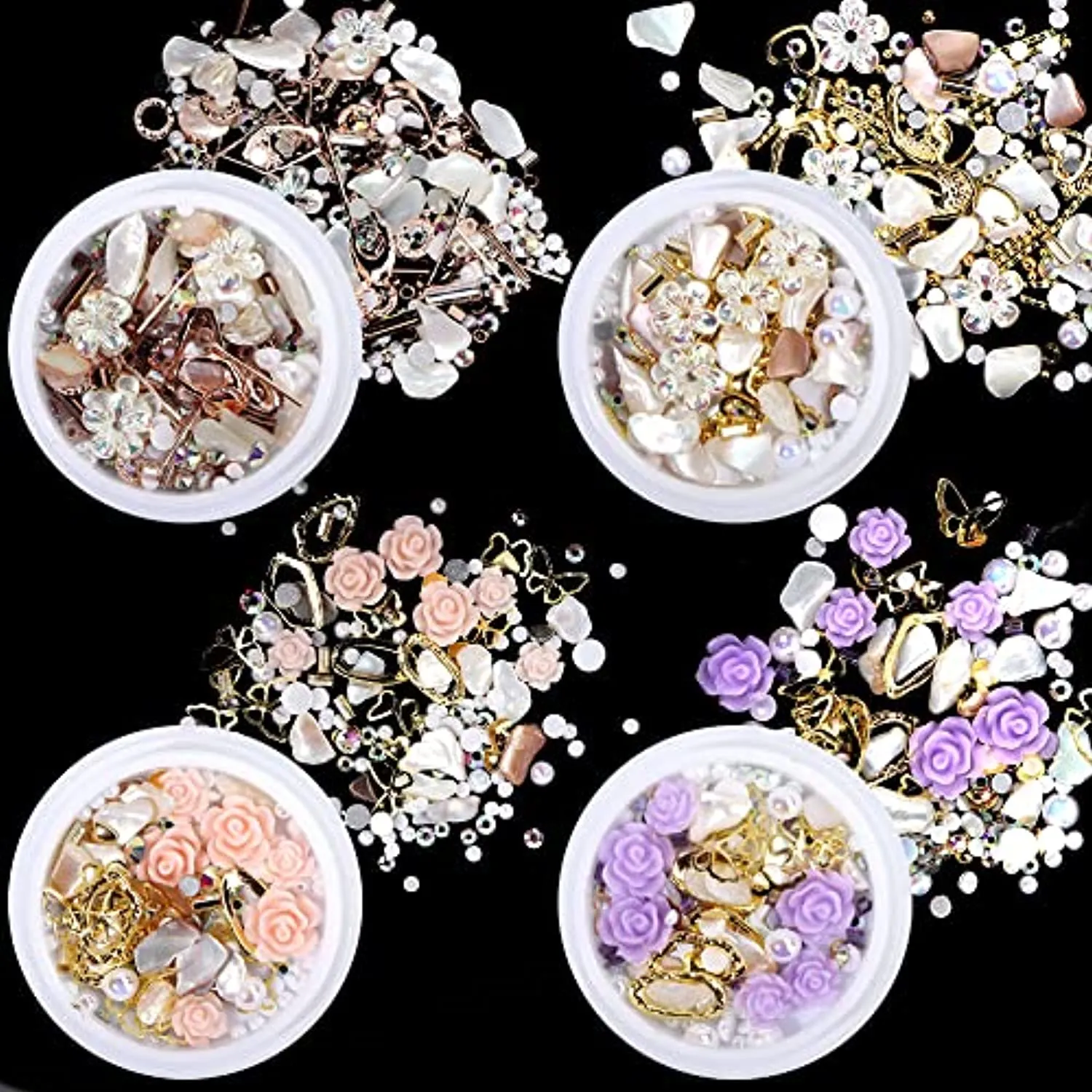 4 Boxes 3d Flowers for Nails, 3d Nail Charms for Acrylic Nails Pearl for Nail Art Decorations, Nail Accessories 3d Pearls Nail Rhinestones for Nails
