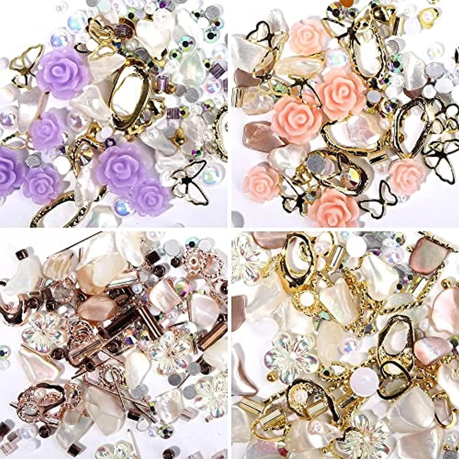 4 Boxes 3d Flowers for Nails, 3d Nail Charms for Acrylic Nails Pearl for Nail Art Decorations, Nail Accessories 3d Pearls Nail Rhinestones for Nails
