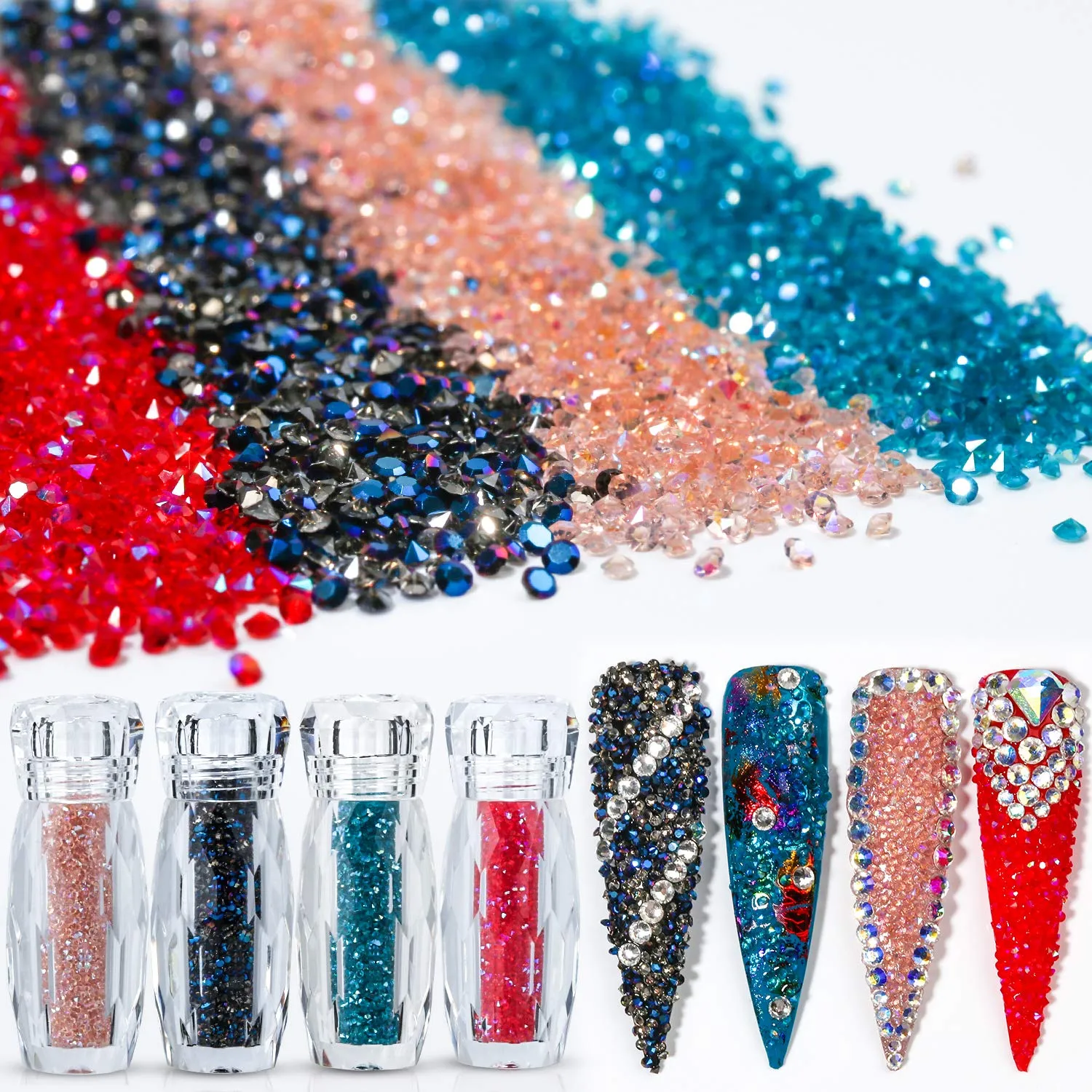 48PCS Large 3D Silver Alloy Nail Rhinestones Charm with Iridescent Color for Manicure Metal Frame, Big Gem Jewel Stone Crystal Diamond for Nail Art, Tweezer Included