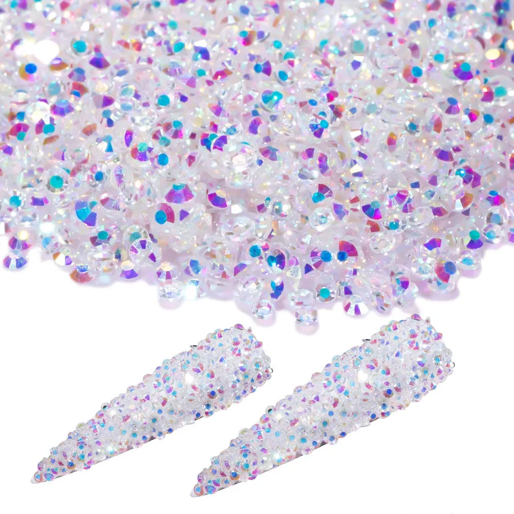 48PCS Large 3D Silver Alloy Nail Rhinestones Charm with Iridescent Color for Manicure Metal Frame, Big Gem Jewel Stone Crystal Diamond for Nail Art, Tweezer Included