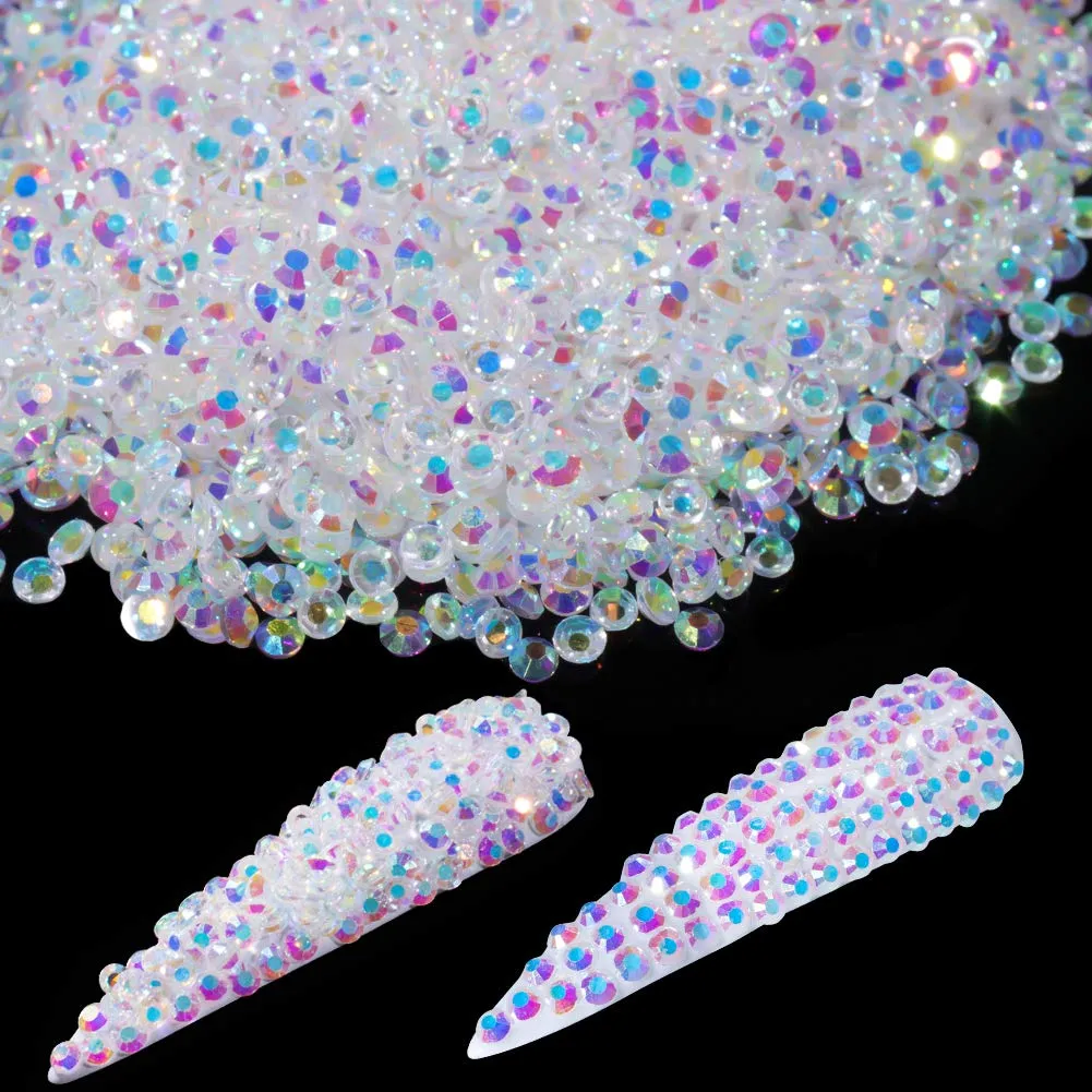 48PCS Large 3D Silver Alloy Nail Rhinestones Charm with Iridescent Color for Manicure Metal Frame, Big Gem Jewel Stone Crystal Diamond for Nail Art, Tweezer Included