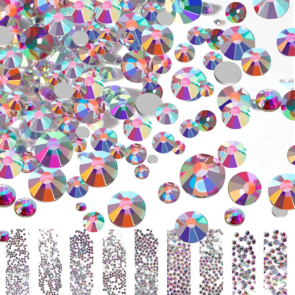 48PCS Large 3D Silver Alloy Nail Rhinestones Charm with Iridescent Color for Manicure Metal Frame, Big Gem Jewel Stone Crystal Diamond for Nail Art, Tweezer Included
