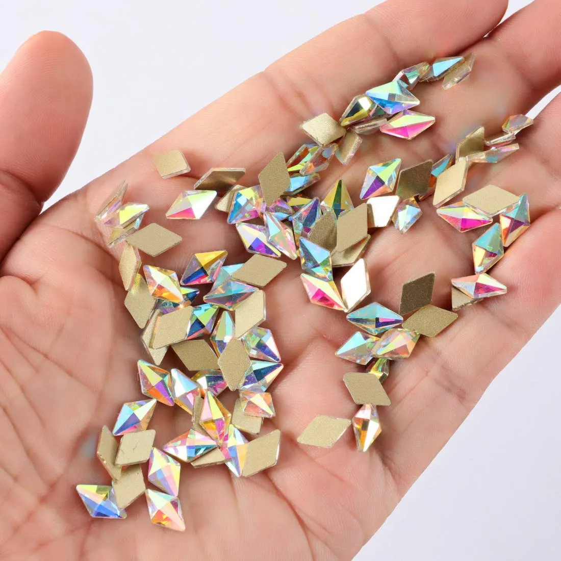 48PCS Large 3D Silver Alloy Nail Rhinestones Charm with Iridescent Color for Manicure Metal Frame, Big Gem Jewel Stone Crystal Diamond for Nail Art, Tweezer Included