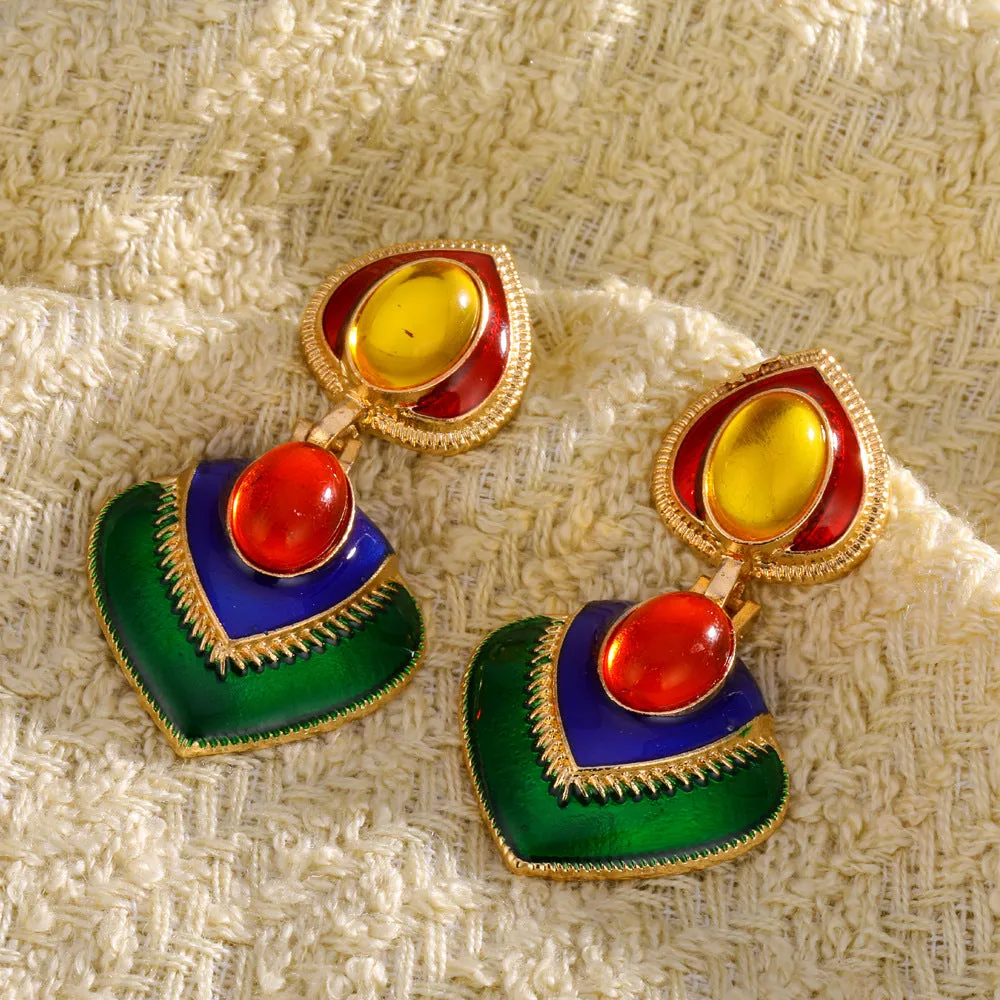 5 Pairs Lot Color Matching Water Drop Earrings Gold Plated Women Retro Jewelry