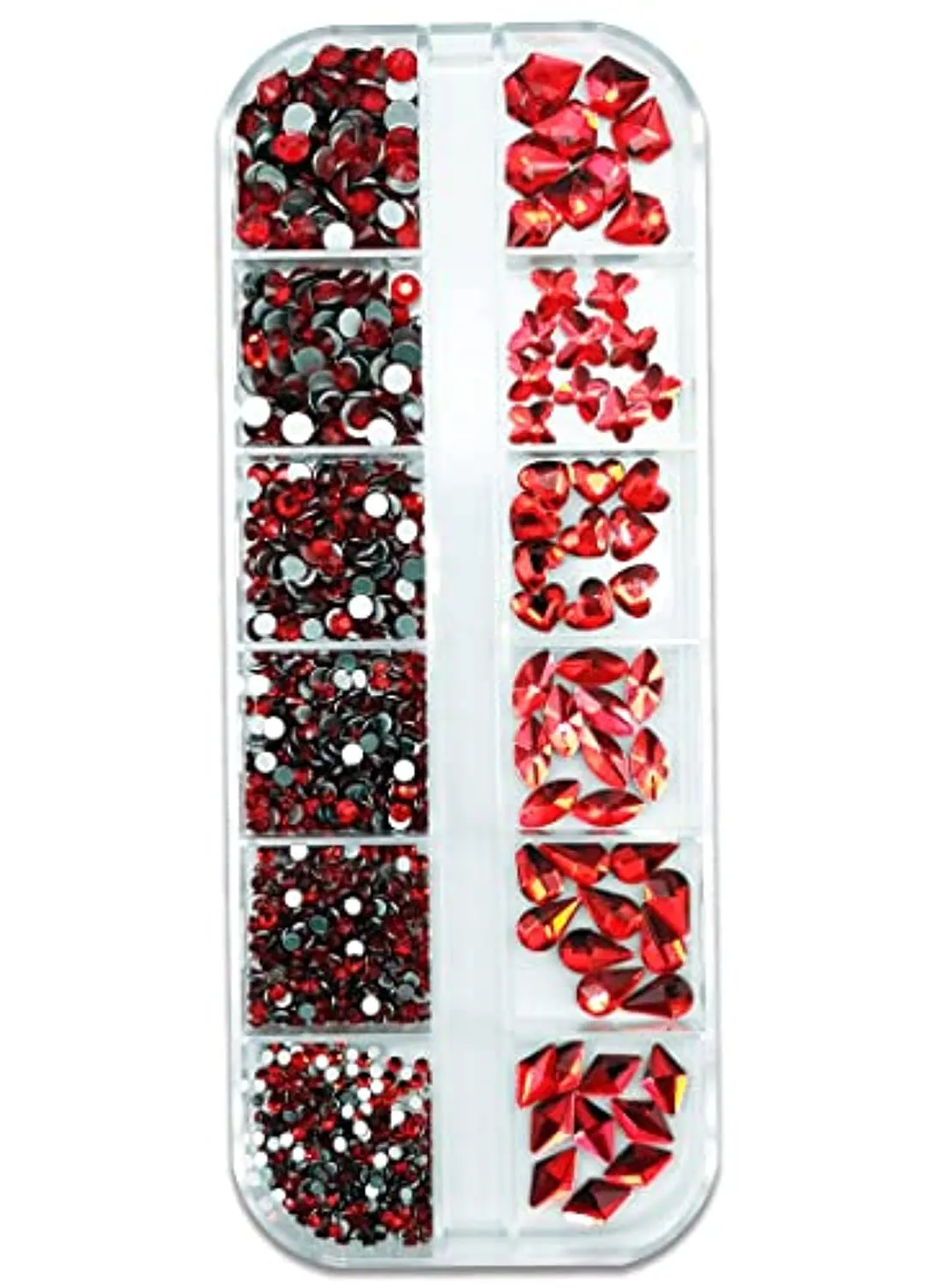 660Pcs - Red - Nail Gems Rhinestones Flat Back, Nail Crystals Diamonds with Different Shapes